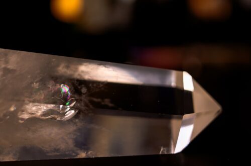 Close-up of a clear quartz crystal point